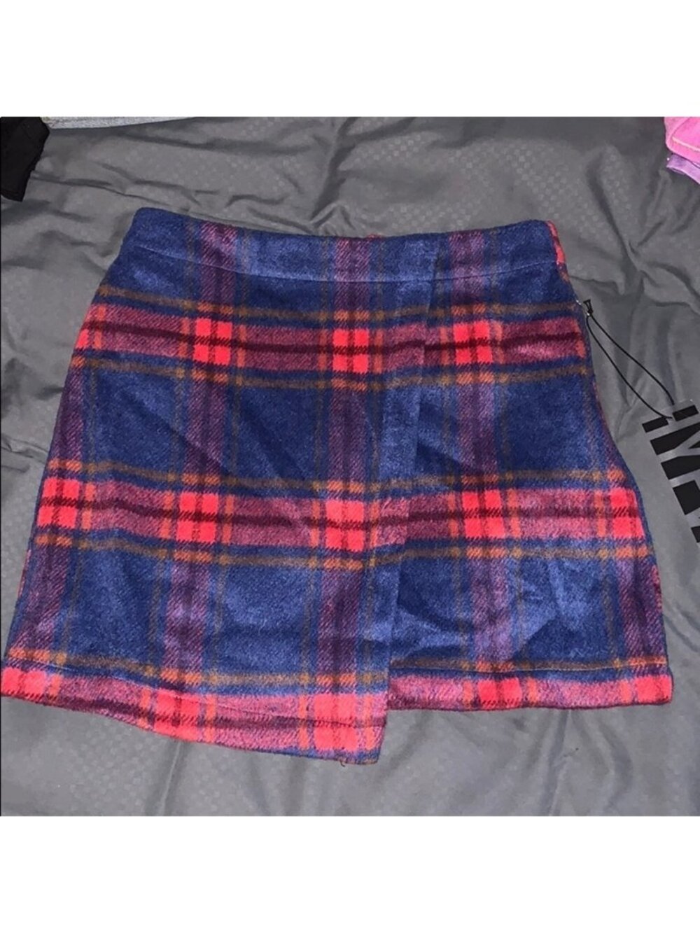 Red black blue plaid skirt S